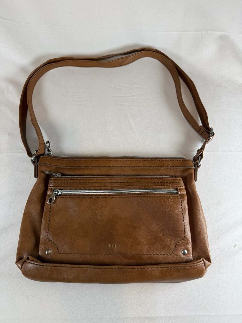 Relic by Fossil Crossbody Bag Tan Camel Vegan Leather Heritage Boho Double Zip P
